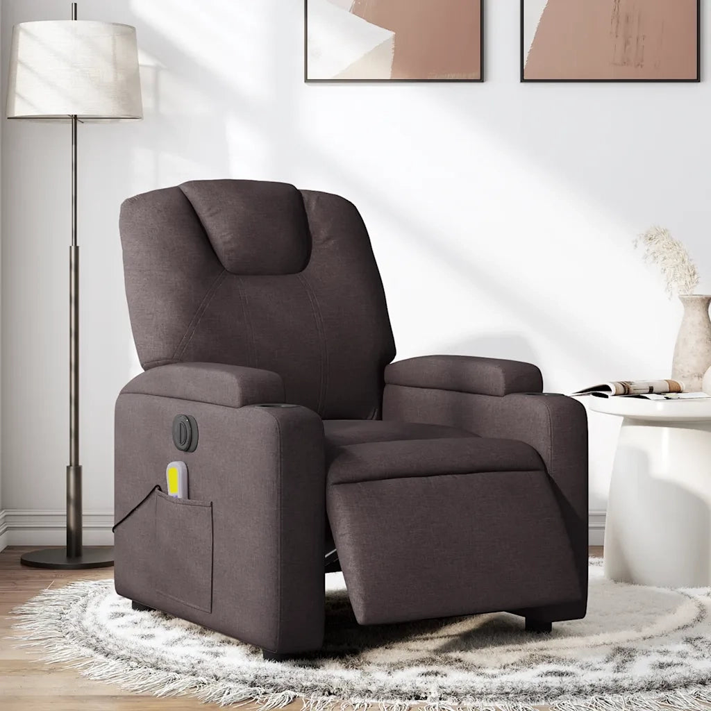 Divano Sedia-Poltrona Massaggio Reclinabile Elettrica Marrone Scuro Tessuto 923683
