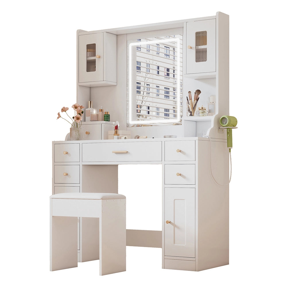 Toilette con illuminazione LED regolabile - Xylo - 105x152x40 cm - Bianco - 6 cassetti e 4 ante