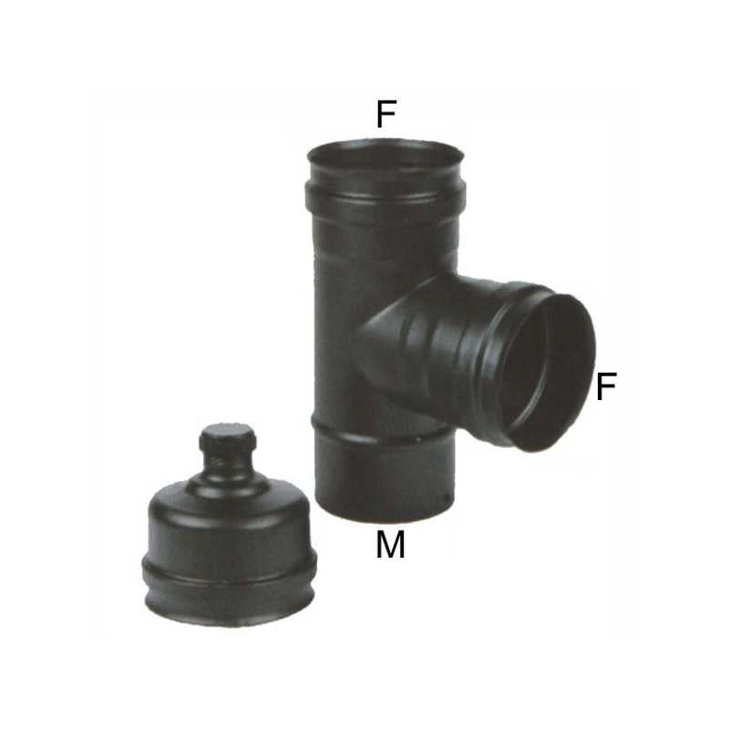 Gomito T Inox 8 Mff Tappo Nero Pellet 300 Maral
