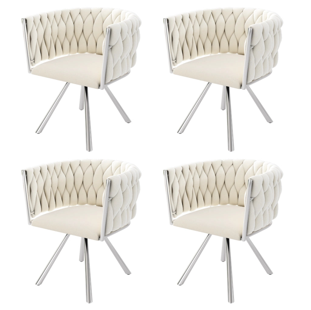 Set di 4 sedie da pranzo girevoli 360° in velluto beige e argento