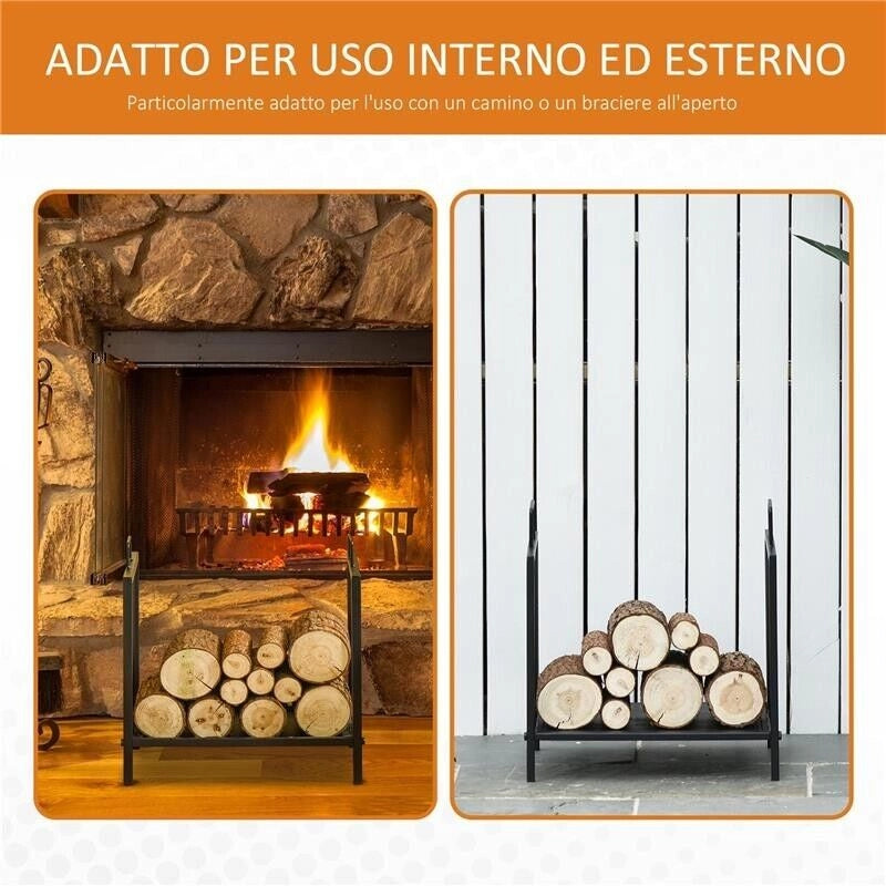 PORTALEGNA PER CAMINO 15KG MAX PER INTERNO ED ESTERNO CON 2 MANIGLIE, IN METALLO, 44.5X33X46.5 CM, NERO