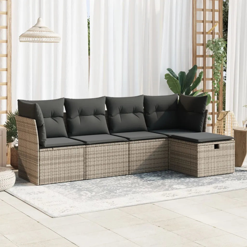 Set Divano da Giardino 5 pz | Set Salotto da Giardino con Cuscini Grigio in Polyrattan