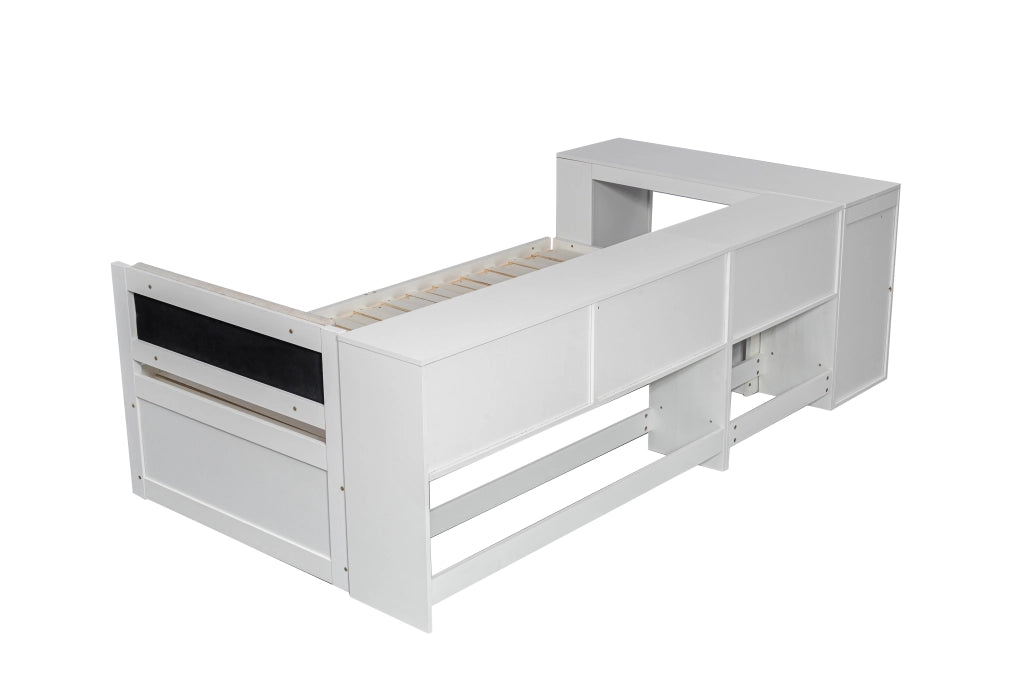 Letto Combinato 90x200 cm con Scrivania; 2 Cassetti; Presa UE e Mensole