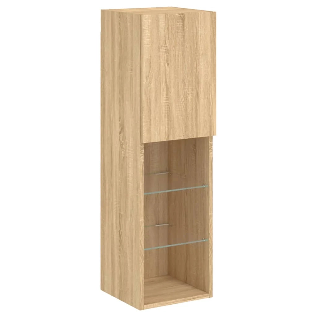 Set di mobili credenza TV soggiorno camera da letto parete soggiorno x 7 pezzi e luci LED rovere sonoma marrone 02_0025375