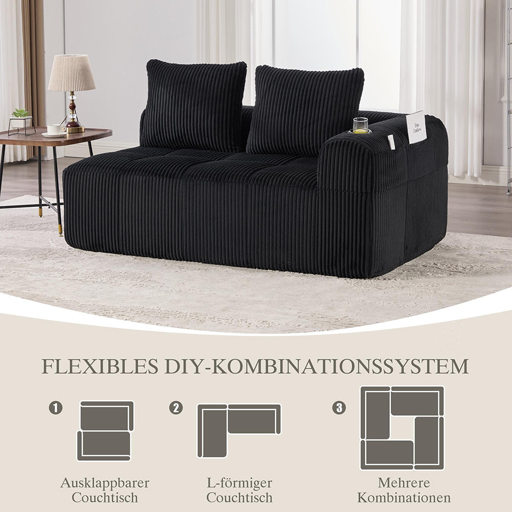 Divano due posti in velluto costato - Xylo - Cuscini morbidi, tasche laterali, portabicchieri