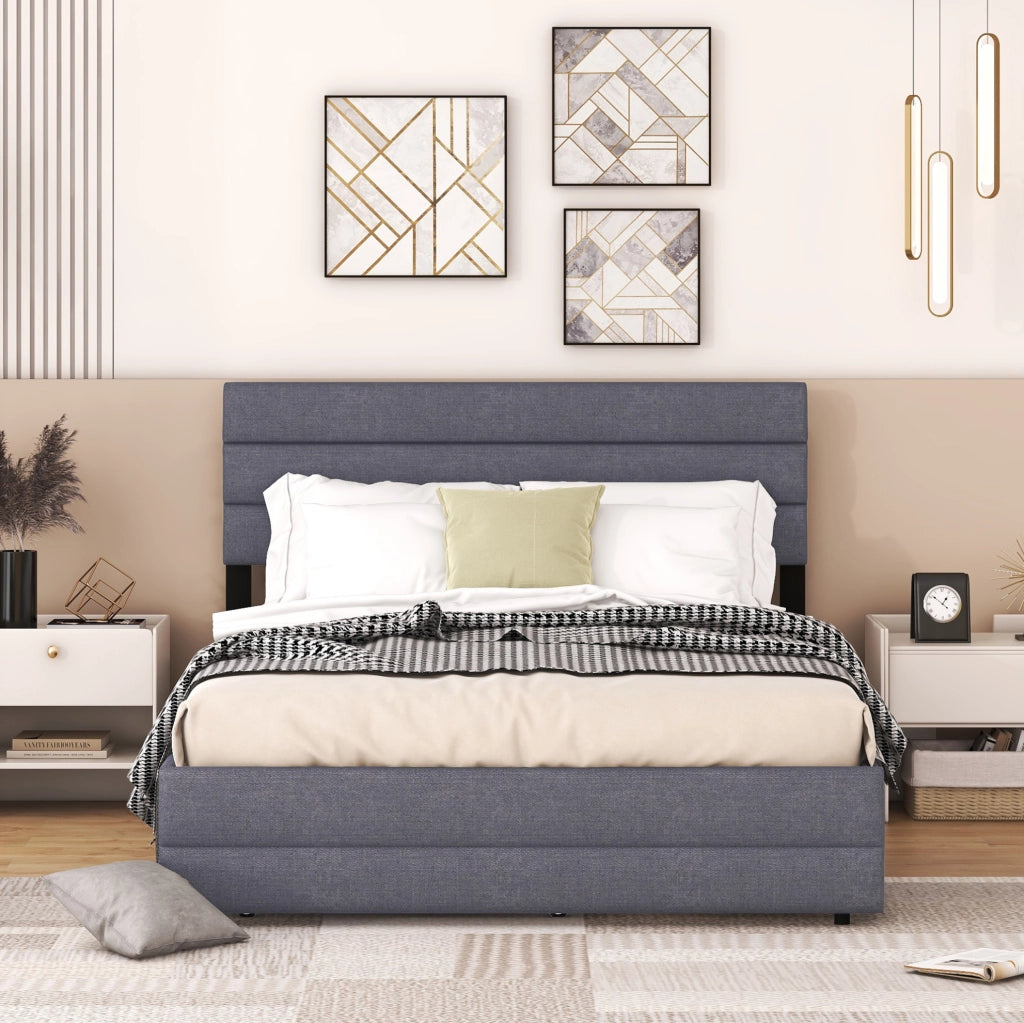 Letto piattaforma grigio con cassetti e letto estraibile 140 x 200 cm