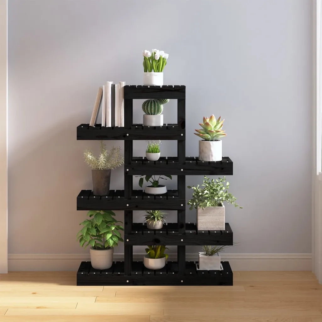 Supporto per Piante Nero 85x25x109,5 cm Legno Massello di Pino 822091