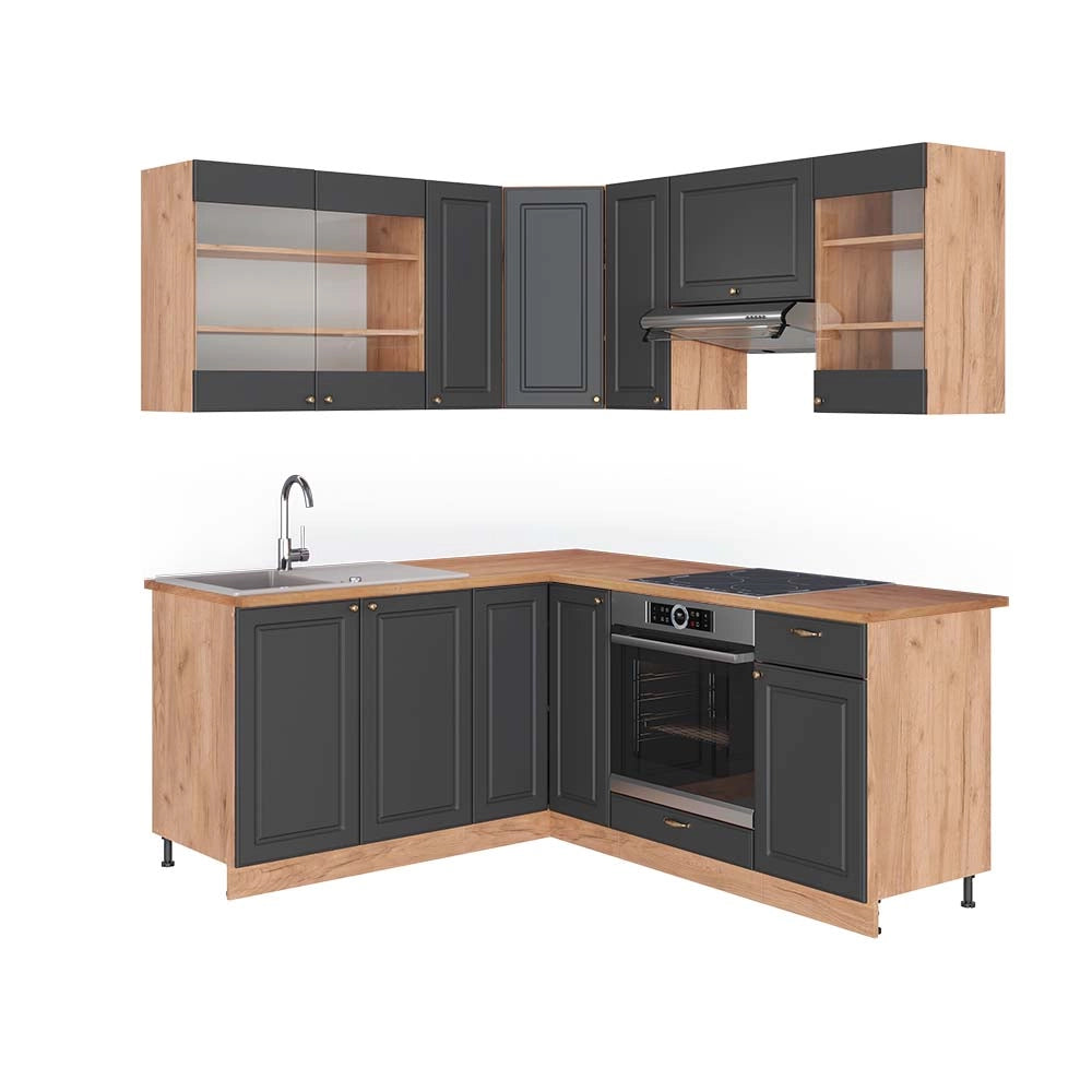 Cucina angolare completa Fame-Line Antracite rustico/Rovere dorato 190 x 60 cm, PL Rovere Vicco