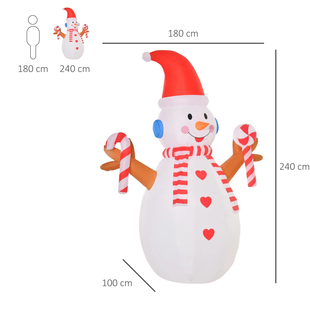 EasyComfort Pupazzo di Neve Gonfiabile 240cm, Decorazione Natalizia per Esterno con Luci a LED in Poliestere Impermeabile IP44