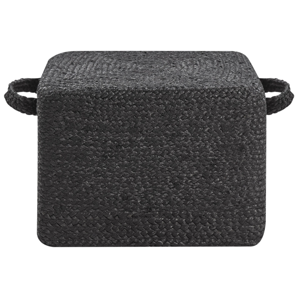 Pouf in juta naturale nero 45 x 45 cm pouf imbottitura in EPS maniglie accessorio boho