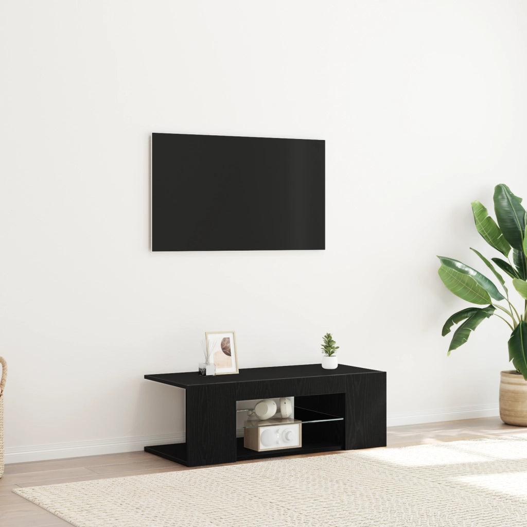 Mobile TV  con luci LED Rovere Nero 90x39x30 cm in Legno ingegnerizzato
