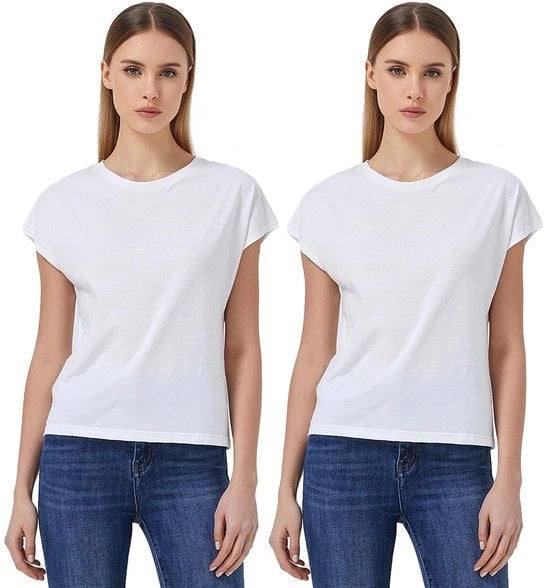 T-shirt con collo arrotondato - 2 pezzi - Cotone - Comfortevole e idrorepellente - Top