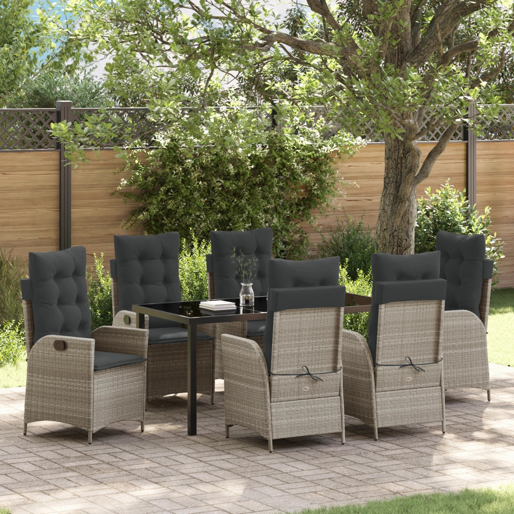 Set da Pranzo da Giardino 7 Pezzi con Cuscini Grigio Chiaro Polyrattan