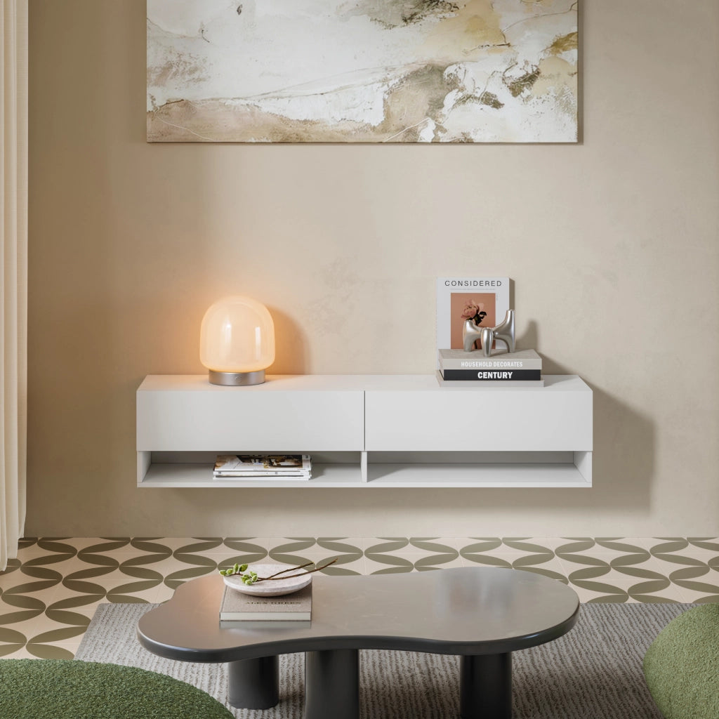 Mobile Porta TV Halmstad da Parete con Ante a Ribalta 140 x 31 x 30 cm - Bianco [en.casa]