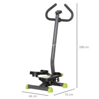 Stepper con Manubrio, Pedali Antiscivolo e Monitor LCD, in Acciaio e ABS, 55x44x108 cm, Nero Grigio e Verde