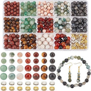 Set di 520 pezzi di perle naturali per gioielleria - 14 stili di perle tonde 6/8 mm e perle di alluminio a distanza