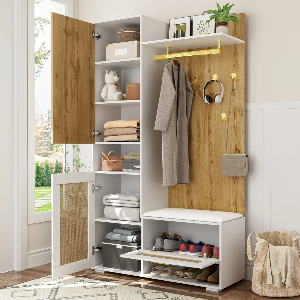 Set Ingresso con Specchio, Scarpiera, Appendiabiti e Panca ¨C MINIMAL ¨C con Ganci e LED