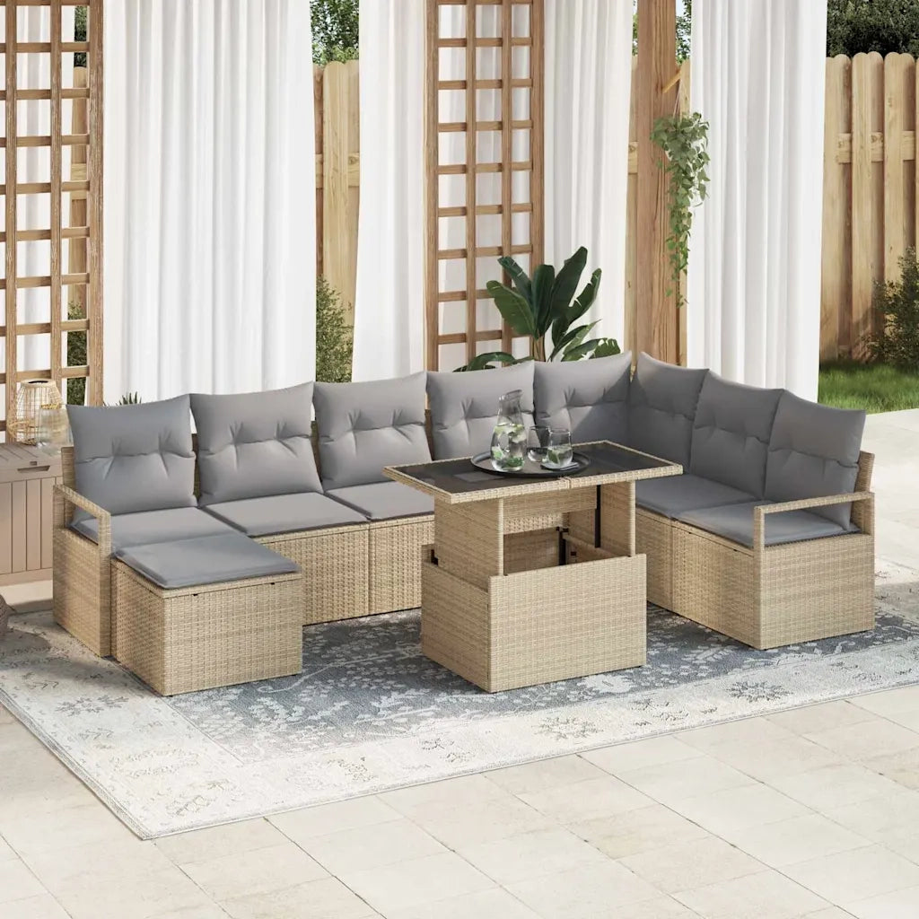 Set Divano da Giardino con cuscino 9 pcs beige e grigio chiaro