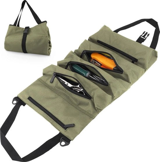 Tas di trasporto per attrezzi, rotella per attrezzi, chiave a vite, rotella, attrezzo multifunzionale, rotella, sedile auto, tas di stivaggio a 5 tasche con chiusura a zip per auto, motocicletta, elettricisti, professionisti del verde