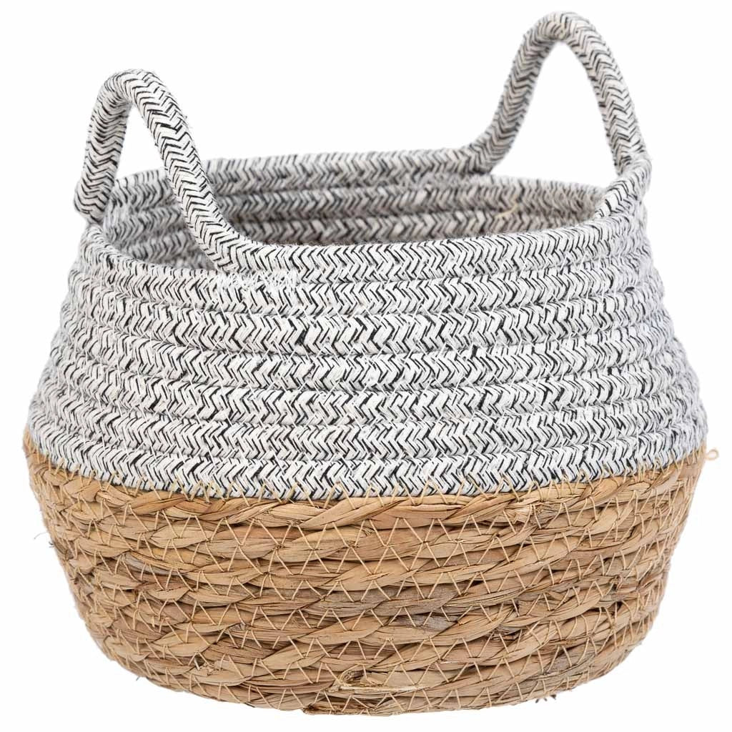 Cesto in fibra naturale e cotone grigio d18x13/16,5h
