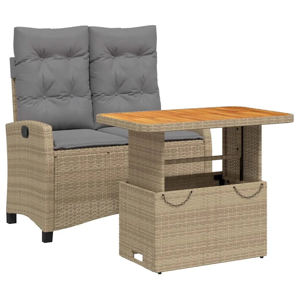 Set da Pranzo da Giardino 2 pz | Set Salotto da Giardino con Cuscini Beige in Polyrattan