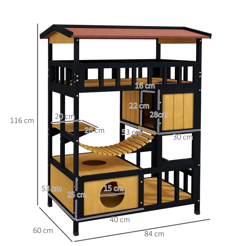 Casetta per Gatti con Piattaforme e Tunnel ¨C Minimal ¨C Legno Naturale