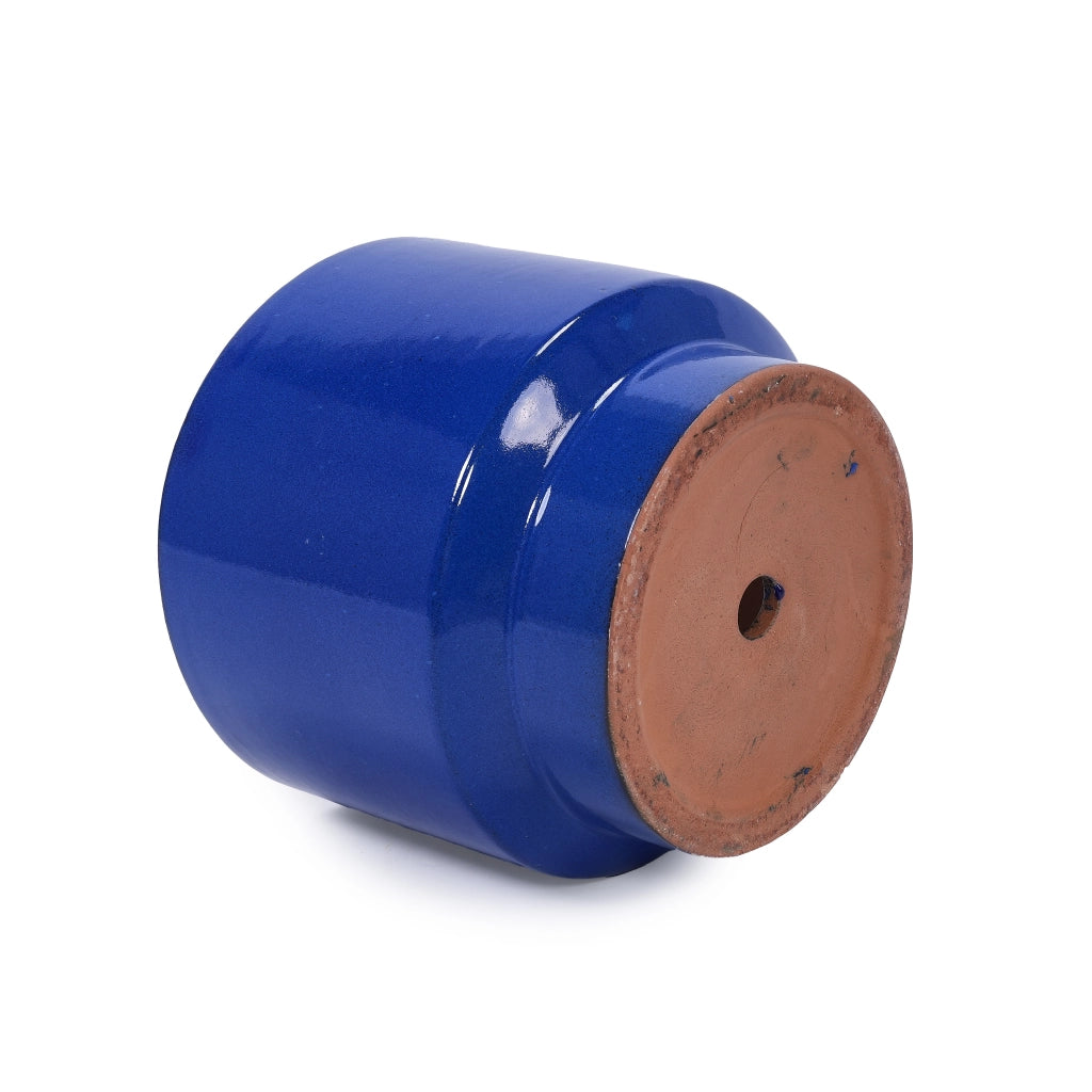 Vaso da fiori in ceramica blu verde lucida, per interno ed esterno, con foro di drenaggio