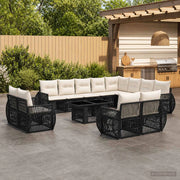 Set Divano da Giardino 13 pz Nero e Bianco Crema polyrattan 3437026