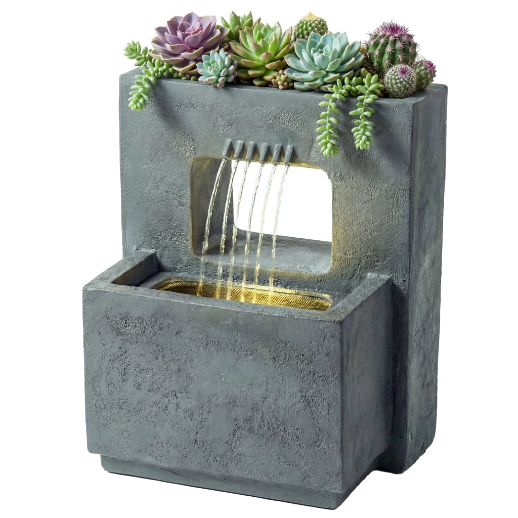 Fontana da giardino a 2 livelli con illuminazione LED e pompa ¨C Minimal ¨C 45x31.5x58.5 cm
