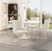 Set da 4 sedie da pranzo in velluto beige con gambe in metallo color oro