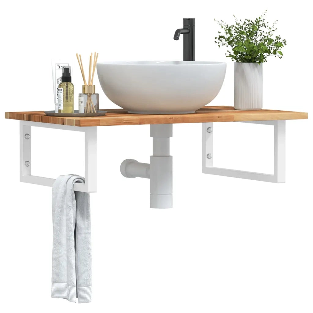 vidaXL Ripiano a Parete per Lavabo in Acciaio e Massello di Acacia