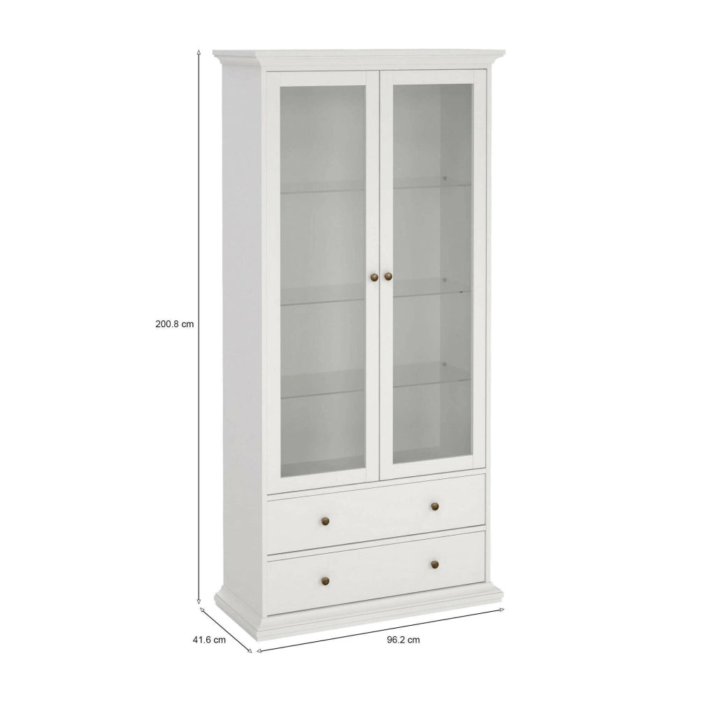 Vetrina Honore, Credenza espositiva, Vetrinetta multiuso, Madia da soggiorno, 96x42 h201 cm, Bianco