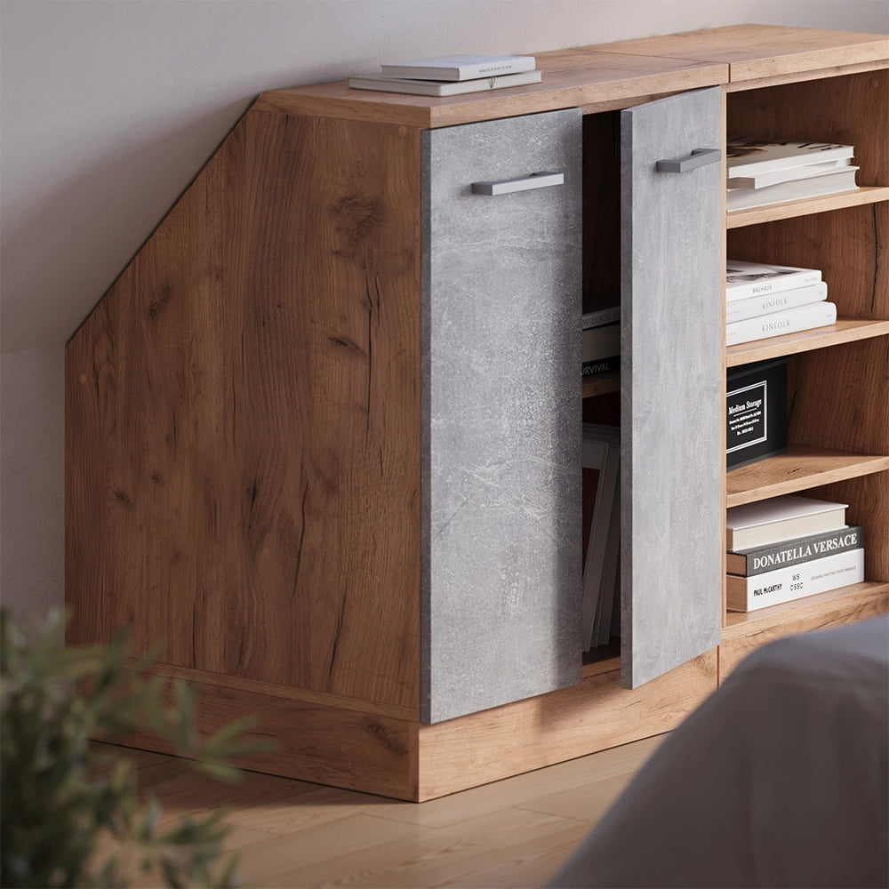 Mobile sottotetto Rion Calcestruzzo/Rovere dorato 60 x 83.8 cm con 2 porte, carcassa 60 cm profondità Vicco