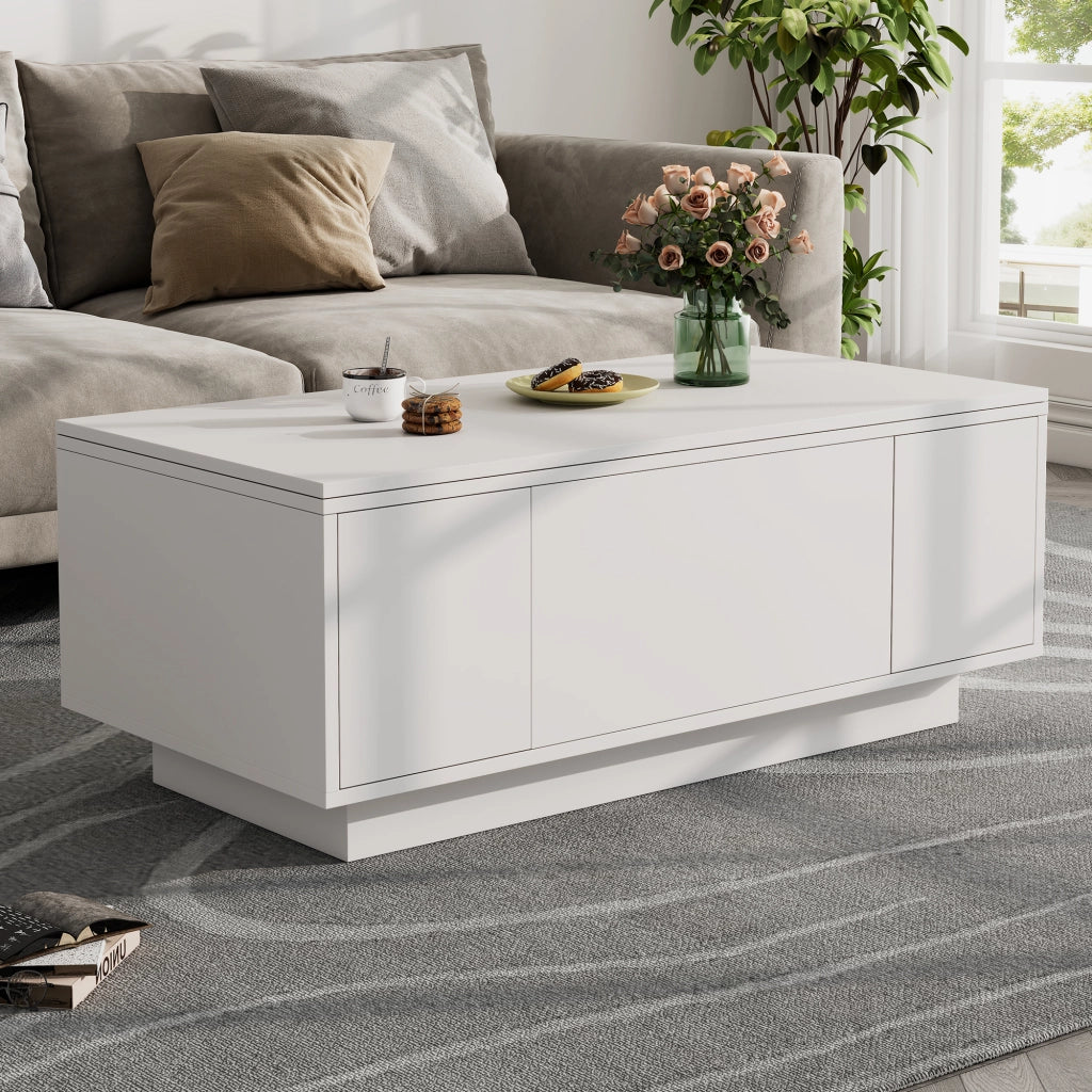 TAVOLINO DA CAFFÈ 100x50x43 cm Bianco in pannello di legno con doppio piano ribaltabile