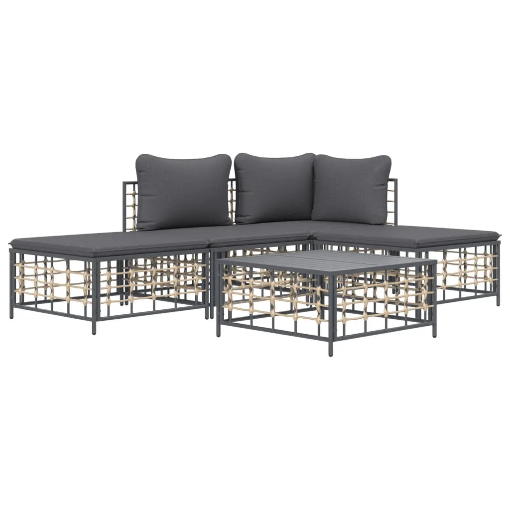 Set Divani da Giardino 5 pz con Cuscini Antracite in Polyrattan 3186729