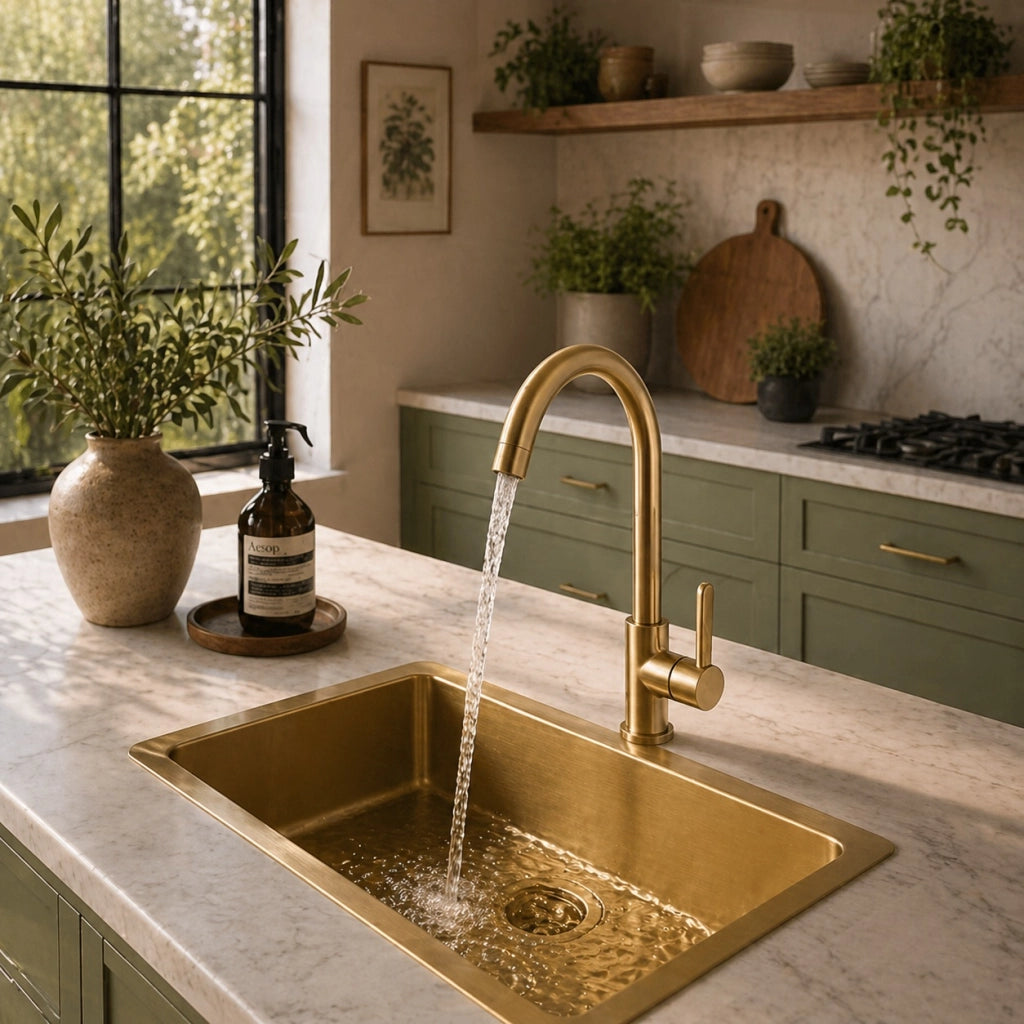 Rubinetto Cucina Oro Satinato Canna Alta Girevole Miscelatore Lavello 94025