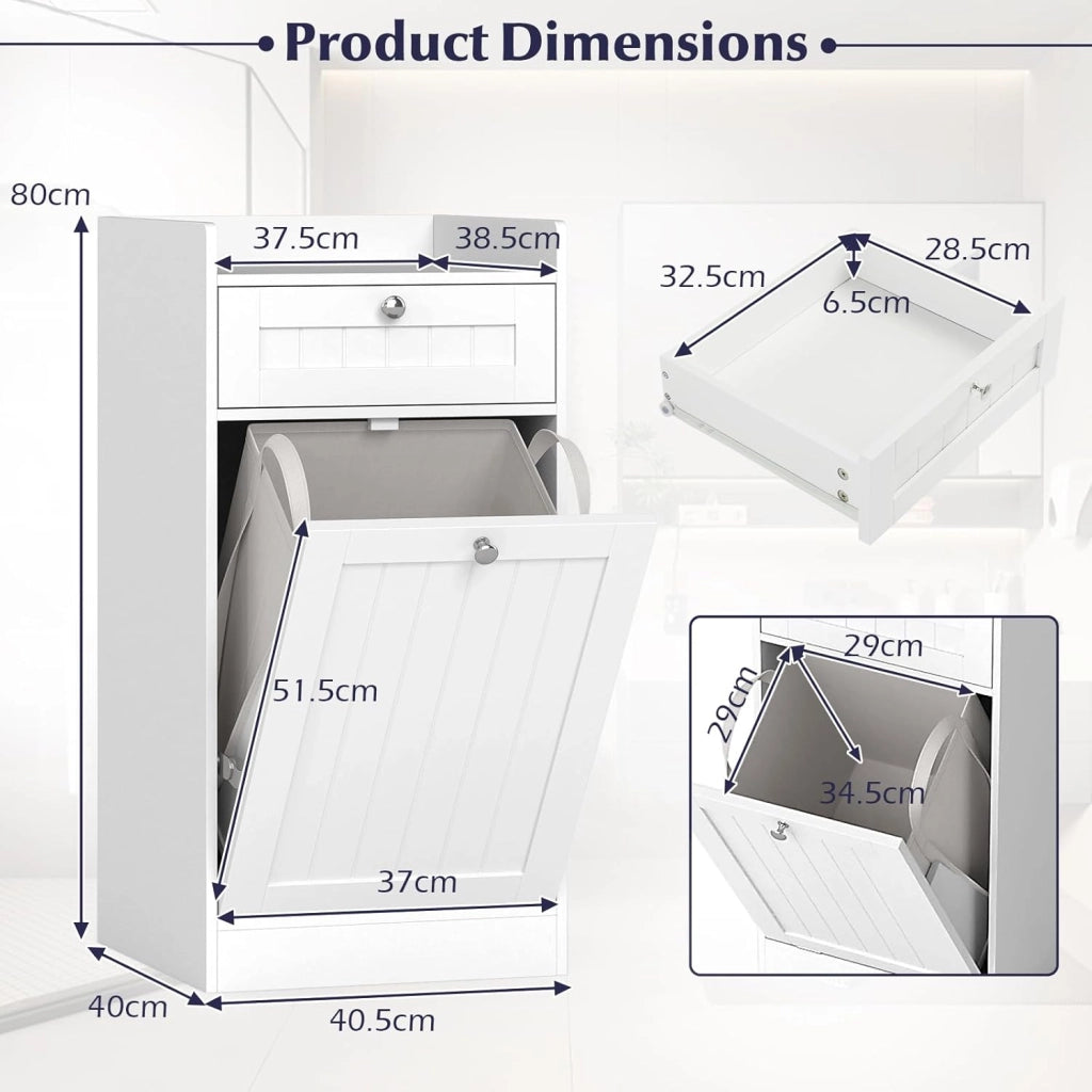 Armadietto da bagno con cesto per la biancheria, armadio da bagno con cassetto e sacco per la biancheria rimovibile, per soggiorno e bagno (40,5 x 40 x 80 cm)