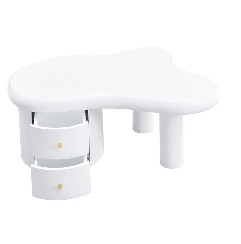 Tavolino da salotto moderno bianco in MDF 97 x 64 x 42 cm con 2 cassetti e angoli arrotondati