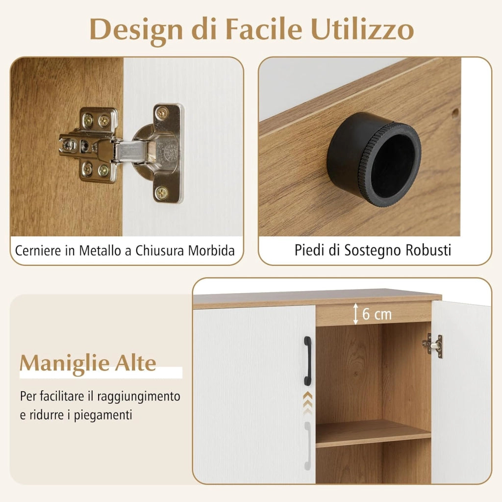 Credenza Bassa per Soggiorno con 2 Ante e Mensola Regolabile su 5 Livelli, Mobile da Cucina Moderno in Legno, Mobiletto Salvaspazio per Salotto e Ingresso, 80 x 31,5 x 82 cm (Naturale)