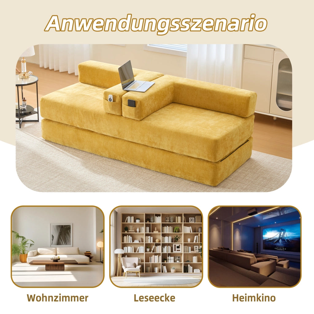 DIVANO Modulare in Chenille 198 x 79 x 60 cm Giallo senape