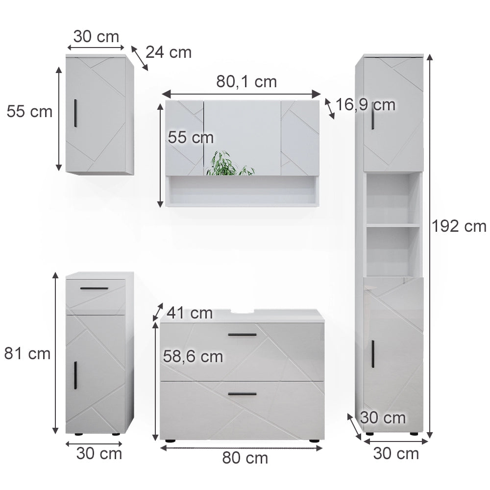 Vicco Set mobili bagno Bianco lucido 5 parti