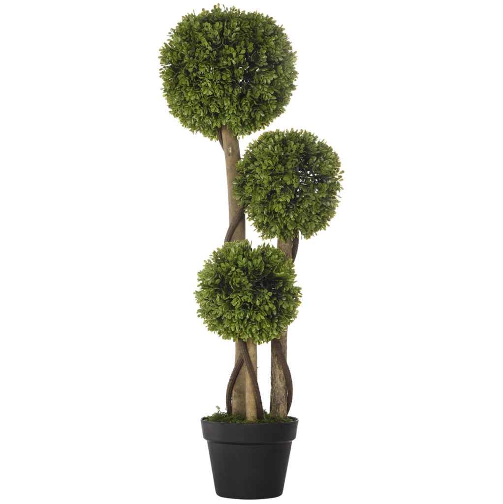 Buchsbaum künstlich 90 cm mit Blumentopf, UV-beständige Zimmerpflanze hellgrün
