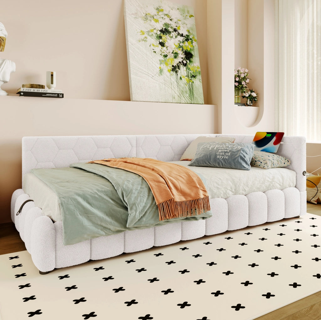 Letto 90x200 cm con contenitore; LED e USB