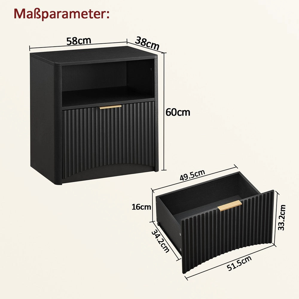 Comodino con Cassetto Aperto e Maniglie Dorate ¨C MINIMAL ¨C Nero