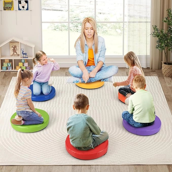Set di 6 Cuscini per Sedia per Bambini, Cuscini Rotondi da Pavimento con Maniglie per Adulti e Bambini, Sedute Flessibili per Casa Scuola Asilo