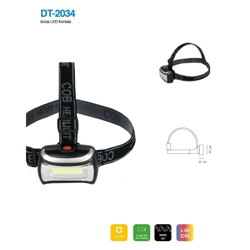 Trade Shop - Torcia Led Frontale Testa 3w Led Fari Cob Escursioni Pesca Luce Regolabile Dt-2034 -