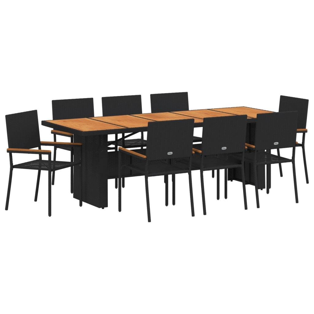 Set da Pranzo da Giardino da 9 Pezzi in Polyrattan Nero