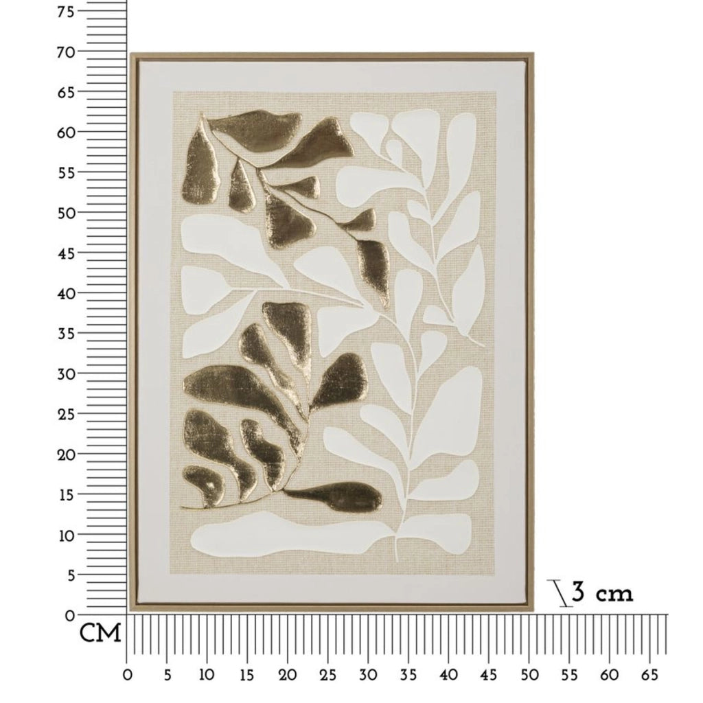 Stampa su tela Goldy A foglie oro su fondo lino con cornice, 50x70 cm