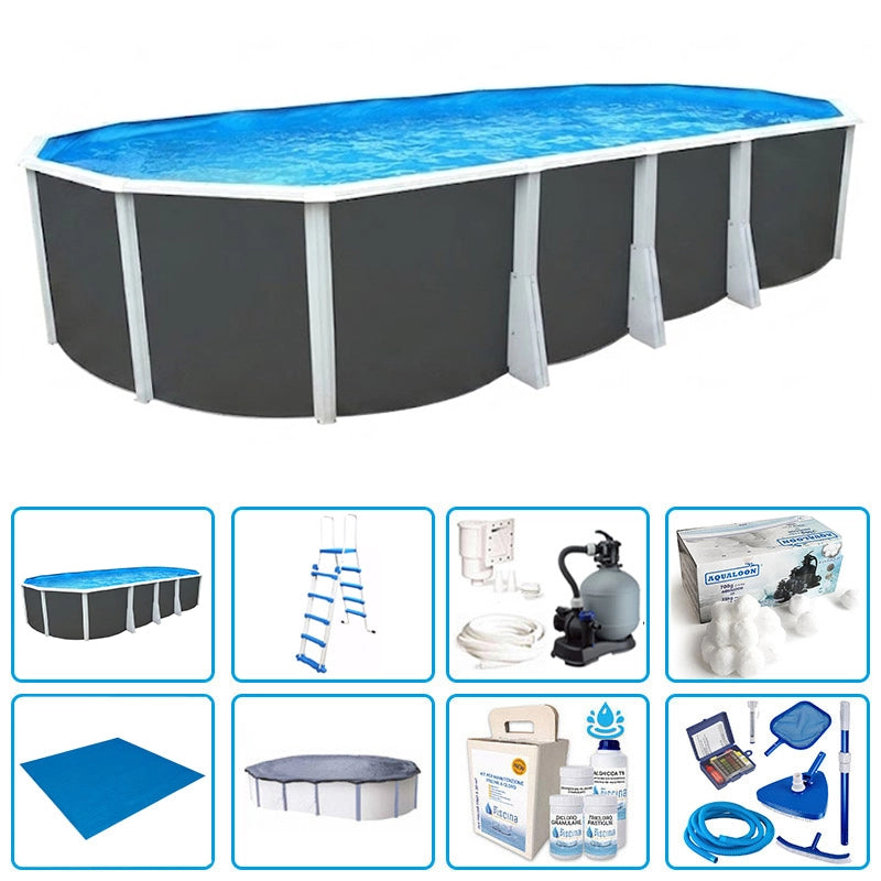 Piscina Fuori Terra Steeldesign Omega 730 Liner 0,6 Mm - 7,30 X 3,66 X H.1,32 M - Kit Pro