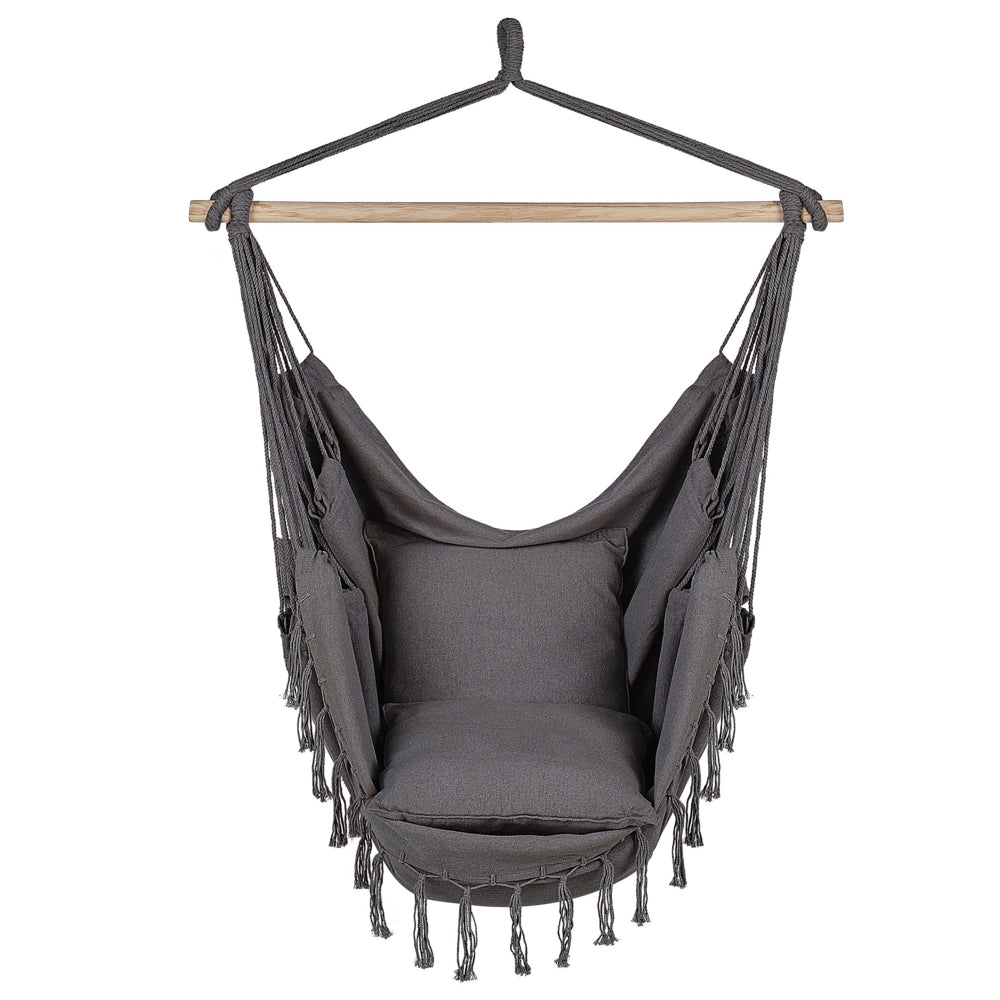 Sedia a dondolo sospesa in cotone grigio e poliestere altalena per interni ed esterni in stile boho